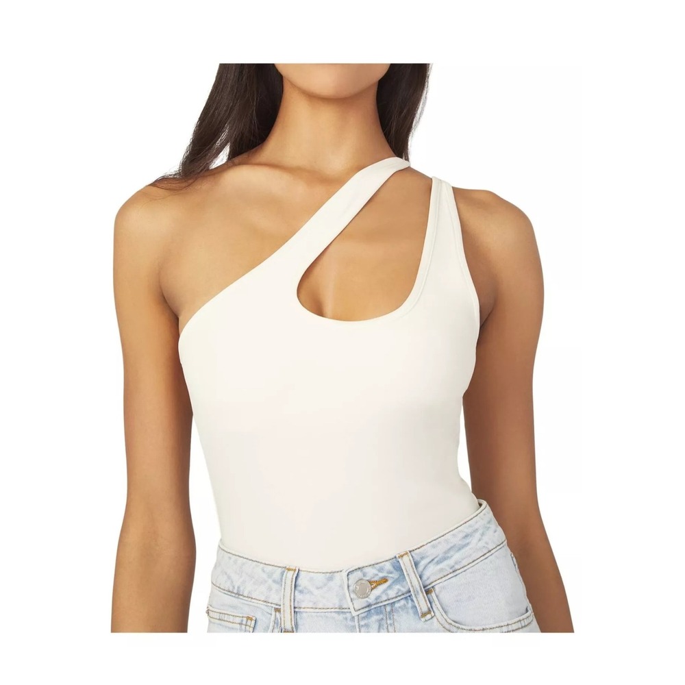 WeWoreWhat Women's Asymmetrical Thong Bodysuit Ivory Size M One Shoulder